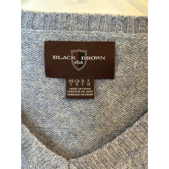 Black Brown 1826 Light Blue V-neck Sweater 100% Lambs Wool Men’s Large - Picture 4 of 7